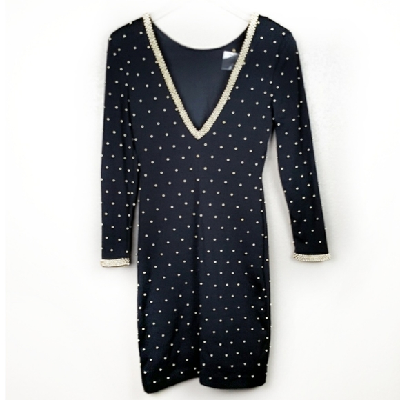 Vintage Hand Beaded Deep V Gold Black Dress 6 - Picture 2 of 13